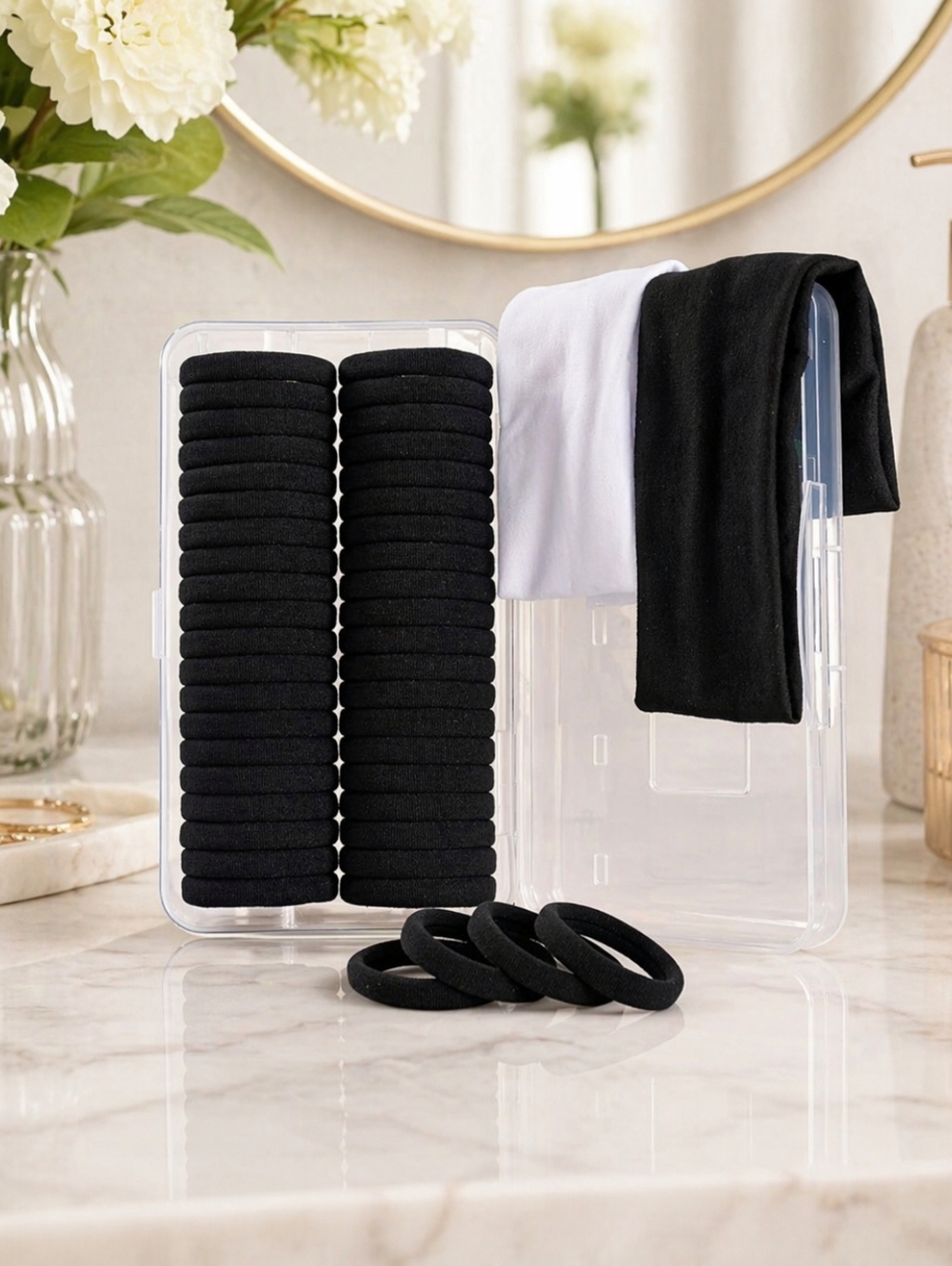 40PCS Black Hair Ties Thick No Damage Ponytail Holders 2in Nylon Elastics Set